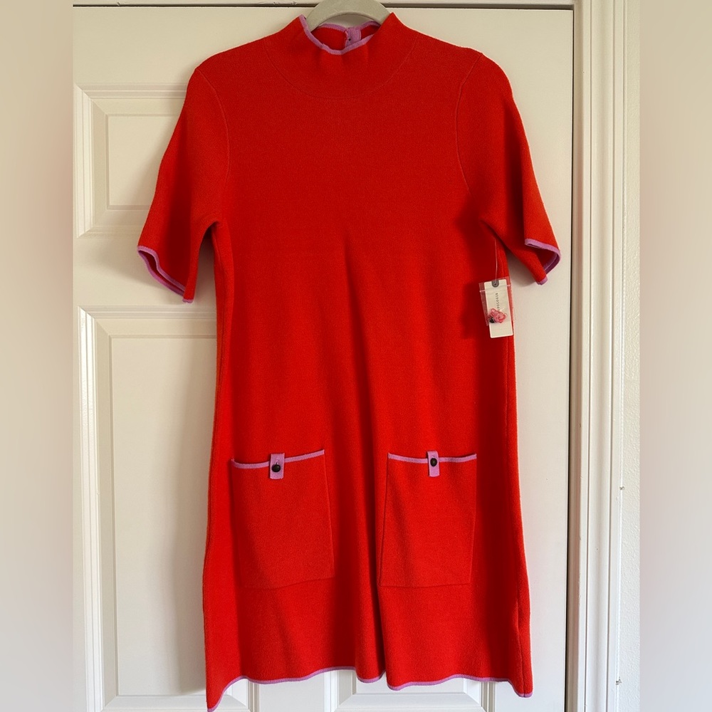 Maeve, Mini orange & pink sweater dress size medium